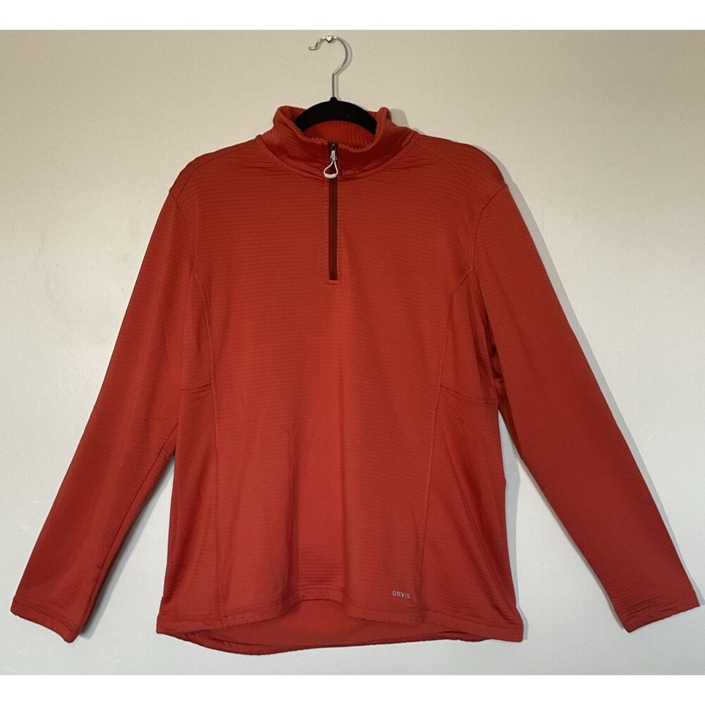 Orvis Mens 1/4 Zip Long Sleeve Pullover Orange Polyester Zip Pocket Size XL